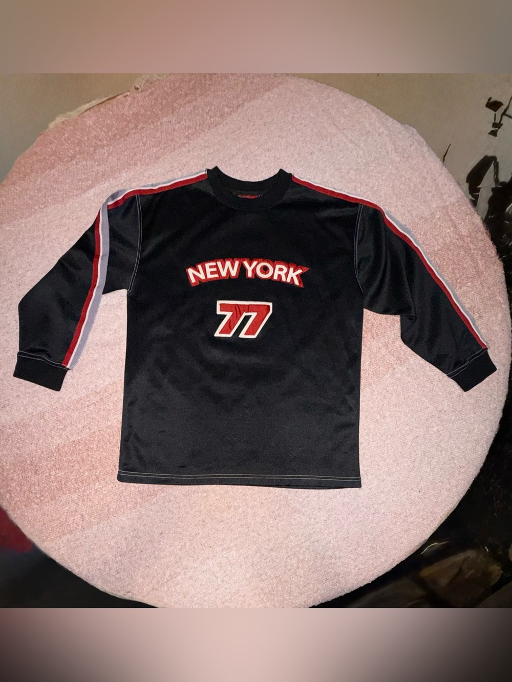 🍎 VINTAGE New York 77 Bulldog Dazzle Jersey Y2K Youth L or Adult Slim / Baby Tee